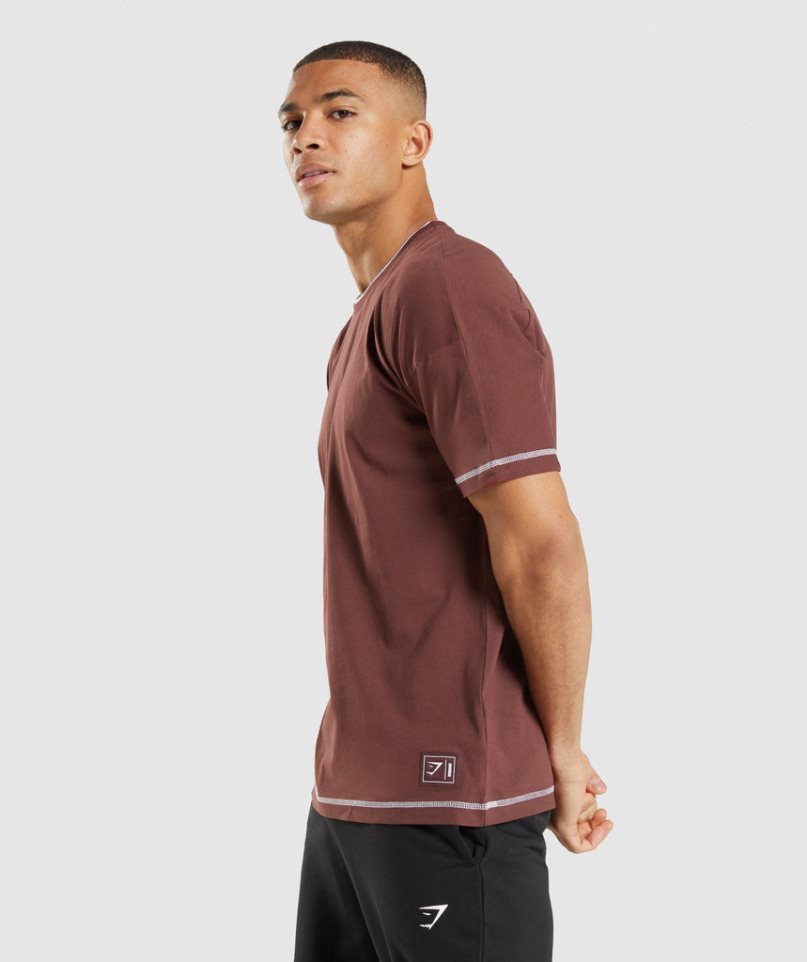 Men's Gymshark Recess T-Shirts Burgundy | CA D678A3